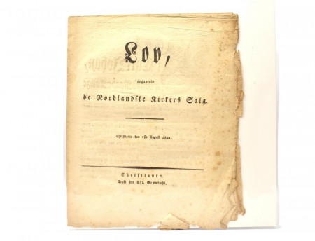 Lov, angaaende de Nordlandske Kirkers Salg. 1821.