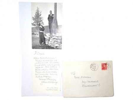 Johan Falkberget. Takkekort på ti linjer, signert Johan Falkberget 4/1. 1960.