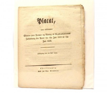 Placat, som bestemmer Skatten paa Formue og... 1819