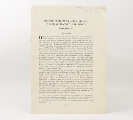 Weston Blake, Jr.: Russian settlement and land rise in...