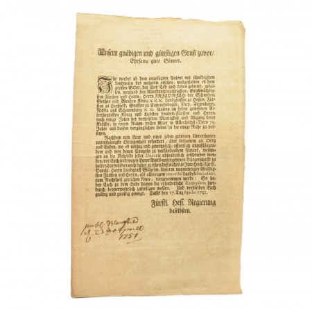 Offentlig kunngjøring om døden til kongen av Sverige 1751.